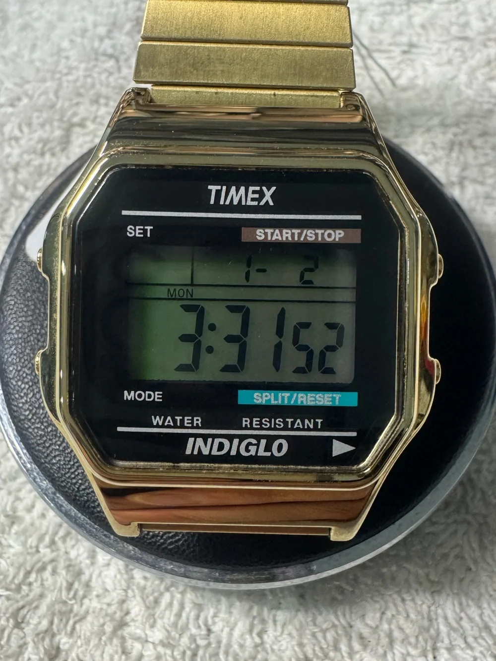 Timex Gold Tone Digital Indiglo Watch with Black Display
